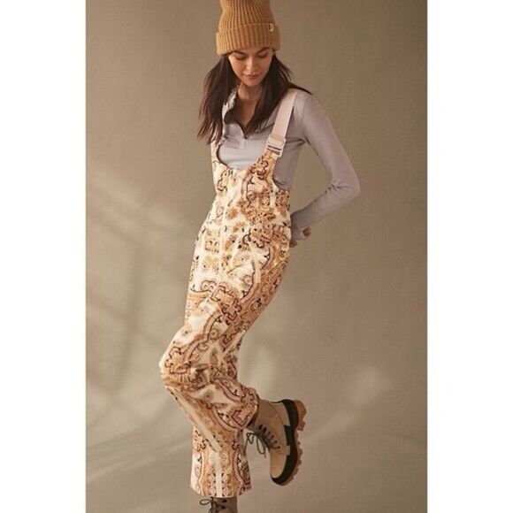 NWT Free People FP Movement Alpine Glow Printed Snow Bib  Pants Size Small - Picture 1 of 4